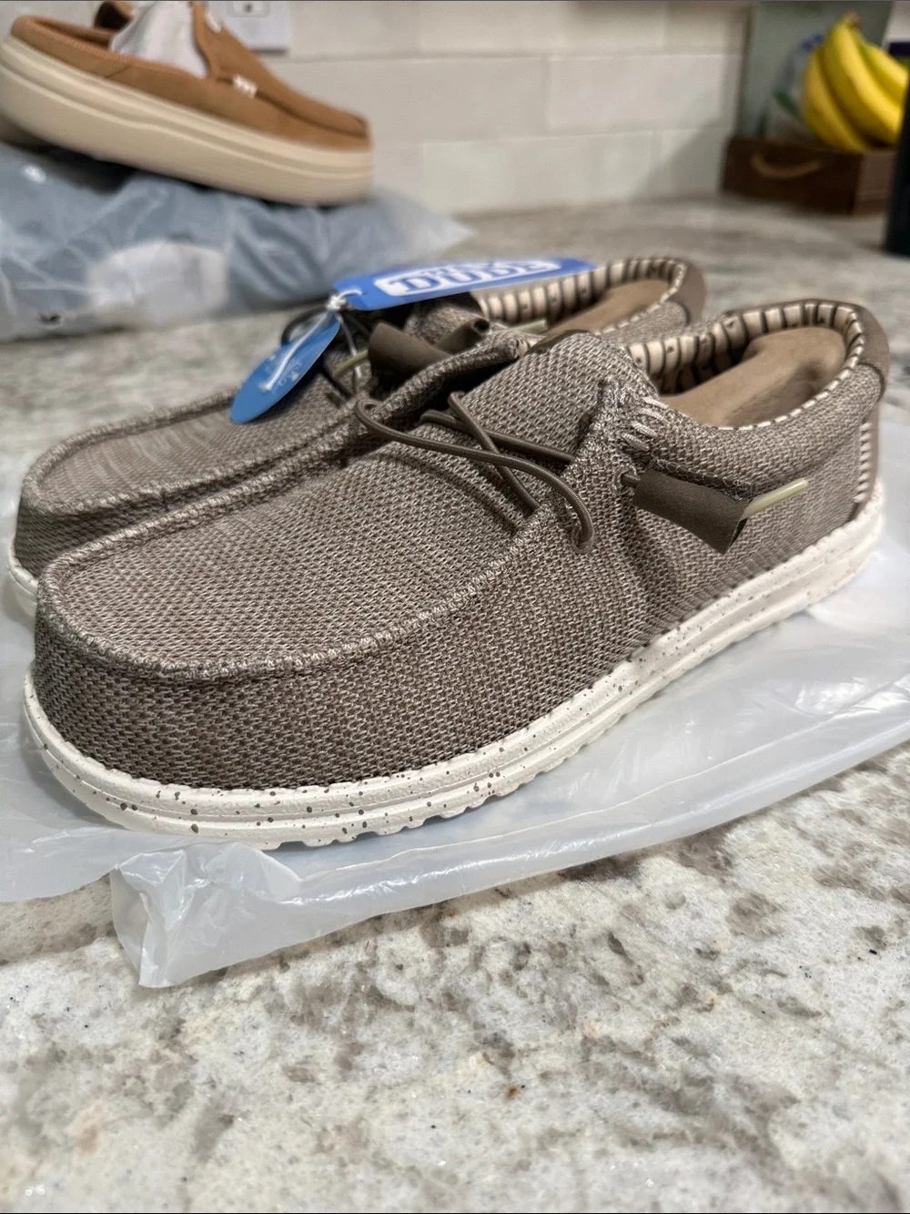 Hey Dude Men’s Wally Wide Slip-On Sneakers — Taupe Beige